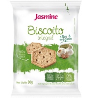 Biscoito snack integral salgado de alho e orégano Jasmine 80g