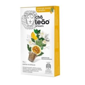 Cápsulas de chá sabor maracujá, laranja e gengibre Leão Sense 30g
